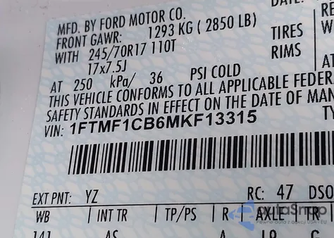 2021 Ford F-150 Xl from USA, damaged, VIN 1FTMF1CB6MKF13315